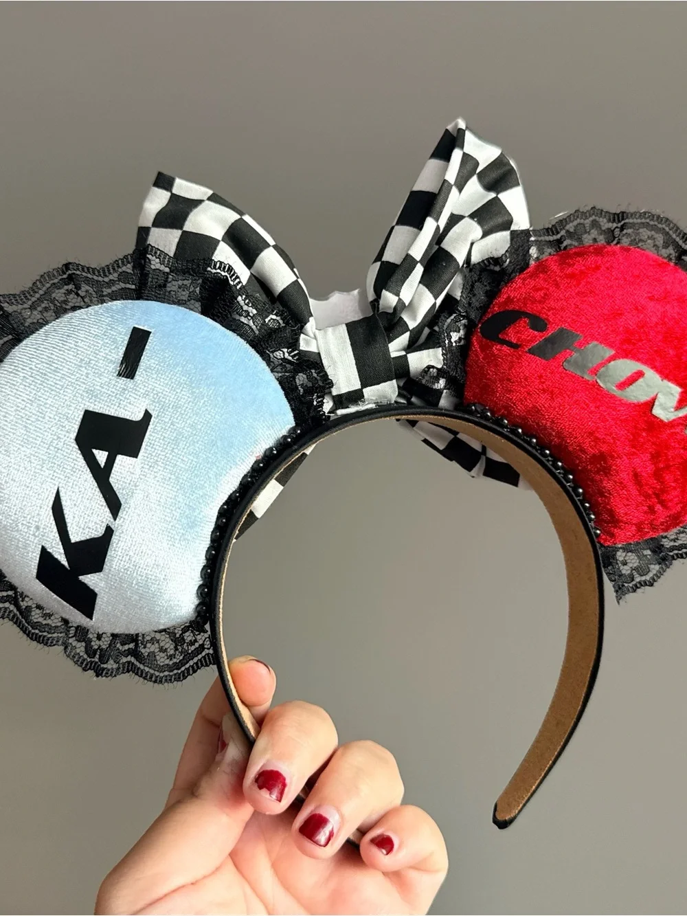 Route 66 Checkerboard Bow Ear Headband - Black & White